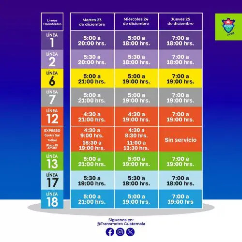 Horarios de Transmetro en Navidad 2025