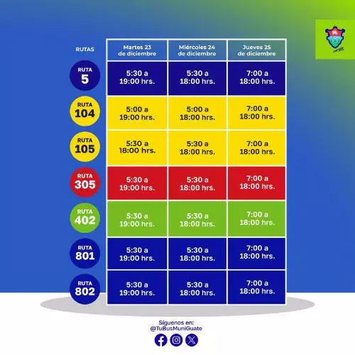 Horarios de TuBus en Navidad 2025