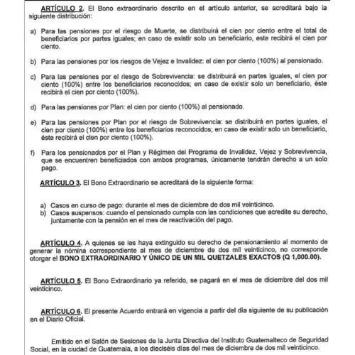 Pago del Bono extraordinario del IGSS 2025 para pensionados