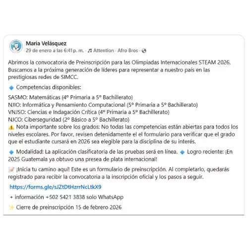 Convocatoria preinscripción para las Olimpiadas Internacionales STEAM 2026