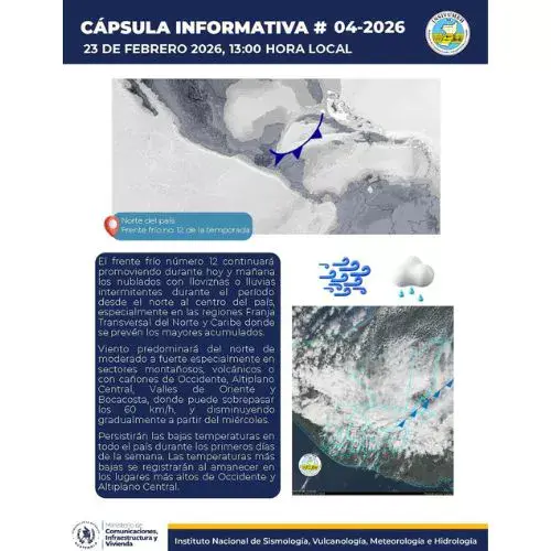 Frente frío #12 afecta a Guatemala el 23 y 24 de febrero 2026