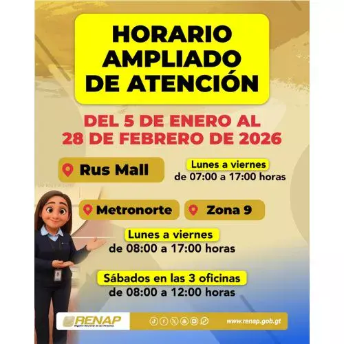 Horario ampliado en RENAP enero y febrero 2026