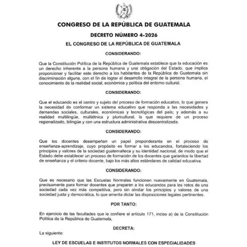 Regreso carrera de magisterio en Guatemala Decreto 4-2026
