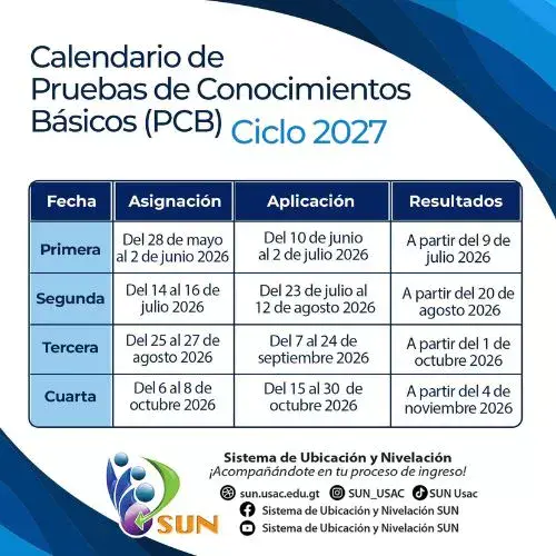 Calendario Pruebas de Conocimientos Básicos USAC 2027
