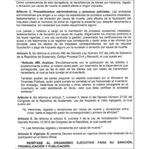 Derogatoria de Ley sobre Impuesto de herencias en Guatemala entra en vigencia en abril de 2026