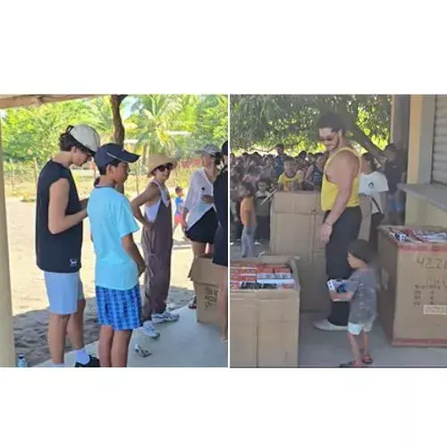 Hijos Ricardo Arjona entregan regalos a niños en Puerto de San José, Guatemala