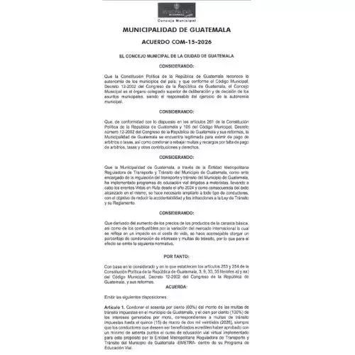 MuniGuate condonará el 60% de multas de tránsito en Ciudad de Guatemala 2026