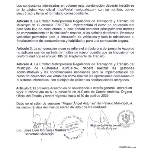 Municipalidad condonará el 60% de multas de tránsito en Ciudad de Guatemala 2026