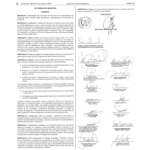 Nuevo Estado de Prevención en Guatemala 2026 vigente desde el 19 de marzo 2026