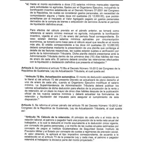 Publican reformas que Exoneran pago de ISR en salario mínimo 2026 Guatemala