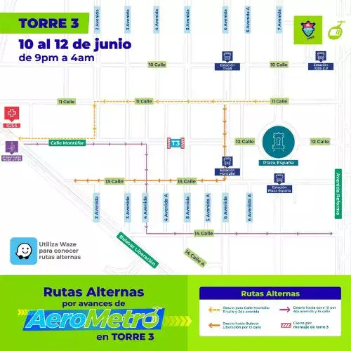 Cierres nocturnos por AeroMetro Ciudad Guatemala 8 al 12 de junio 2026