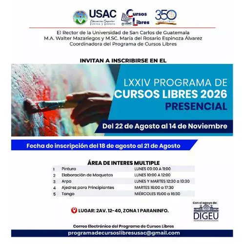 Inscripciones cursos libres de la USAC 2026 para el segundo bimestre